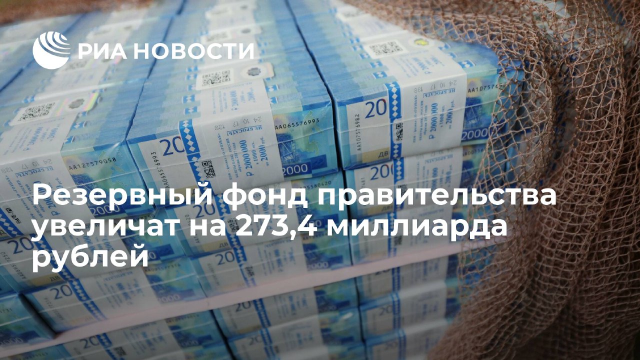 Резервный фонд правительства увеличат на 273,4 миллиарда рублей